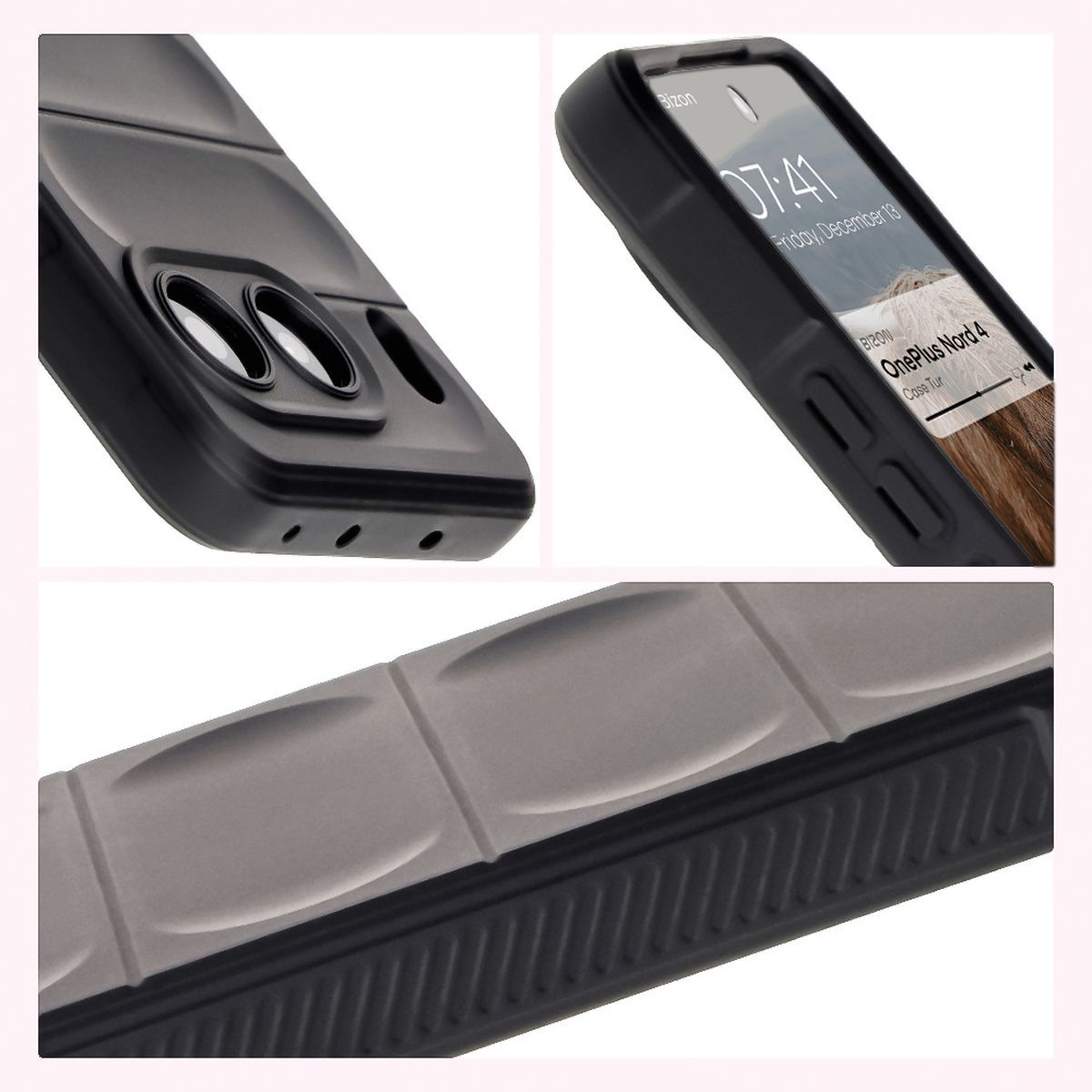 Teksturowane boki i podwyższone krawędzie ekranu i aparatu w etui Bizon Case Tur